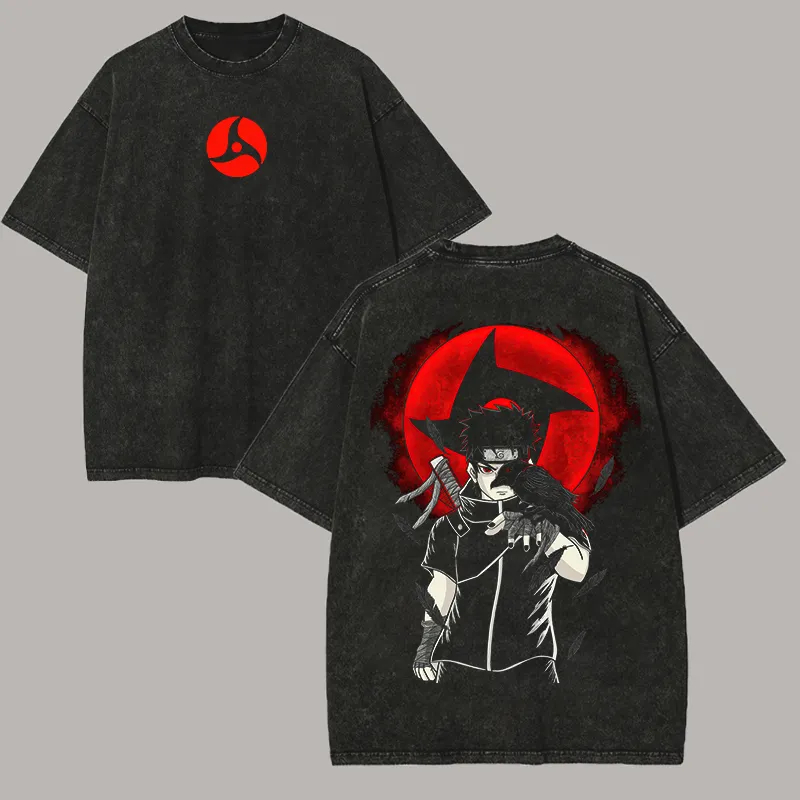 Acid Wash Vintage Graphic T Shirt - Camiseta Naruto Shisui Uchiha, Mangekyo Sharingan,