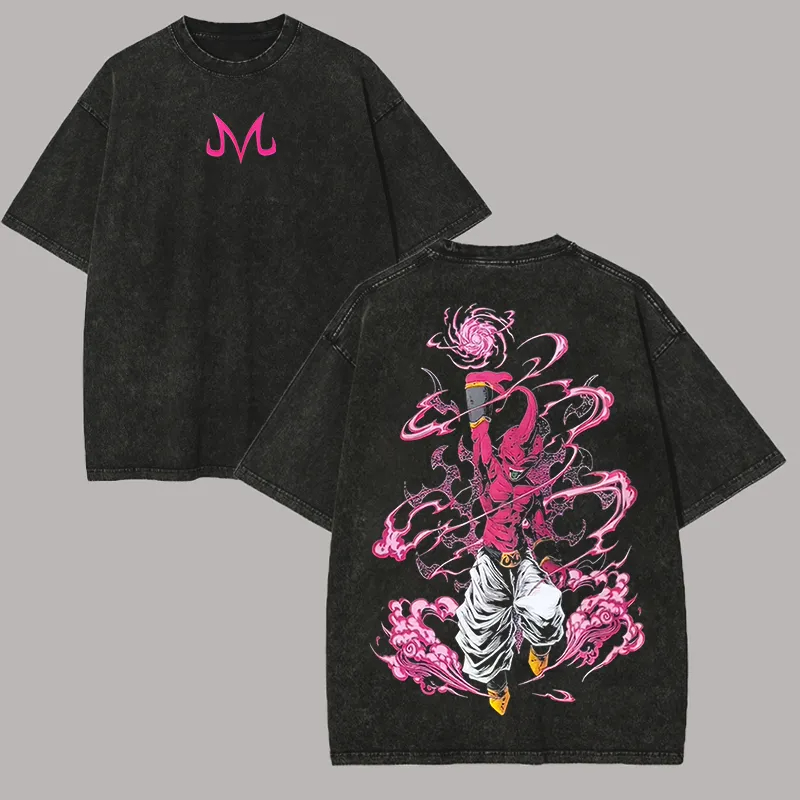 Acid Wash Vintage Graphic T Shirt - Camiseta Kid Buu Dragon Ball Z