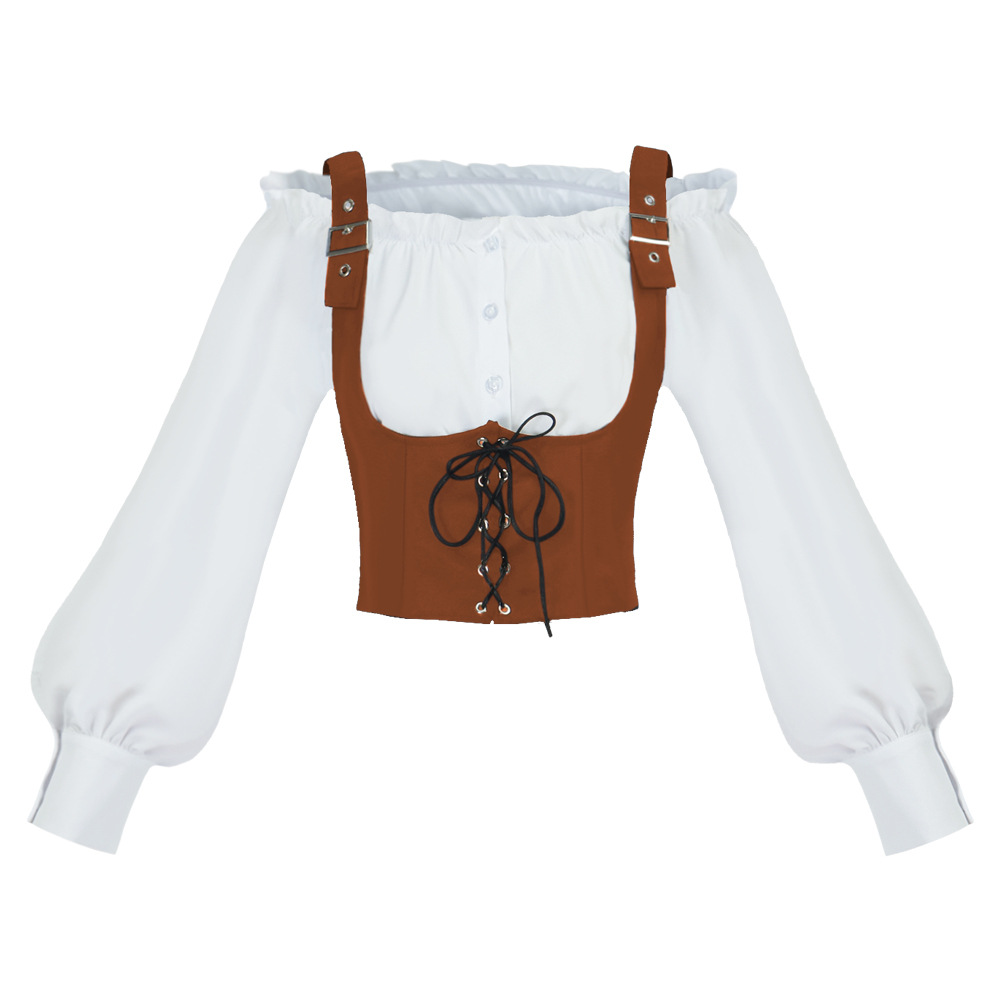 Shirts - Blusa feminina de estilo retrô ocidental,
