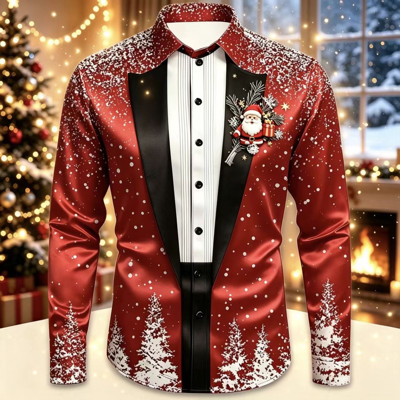 Men Christmas Satin Long Sleev - Mens Satin Silk Dress Shirt avaliação e preço