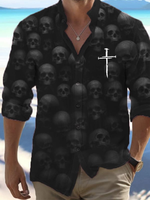 Halloween Men's Dark Skull Pri - Vintage Hawaiian Floral Shirt avaliação e preço